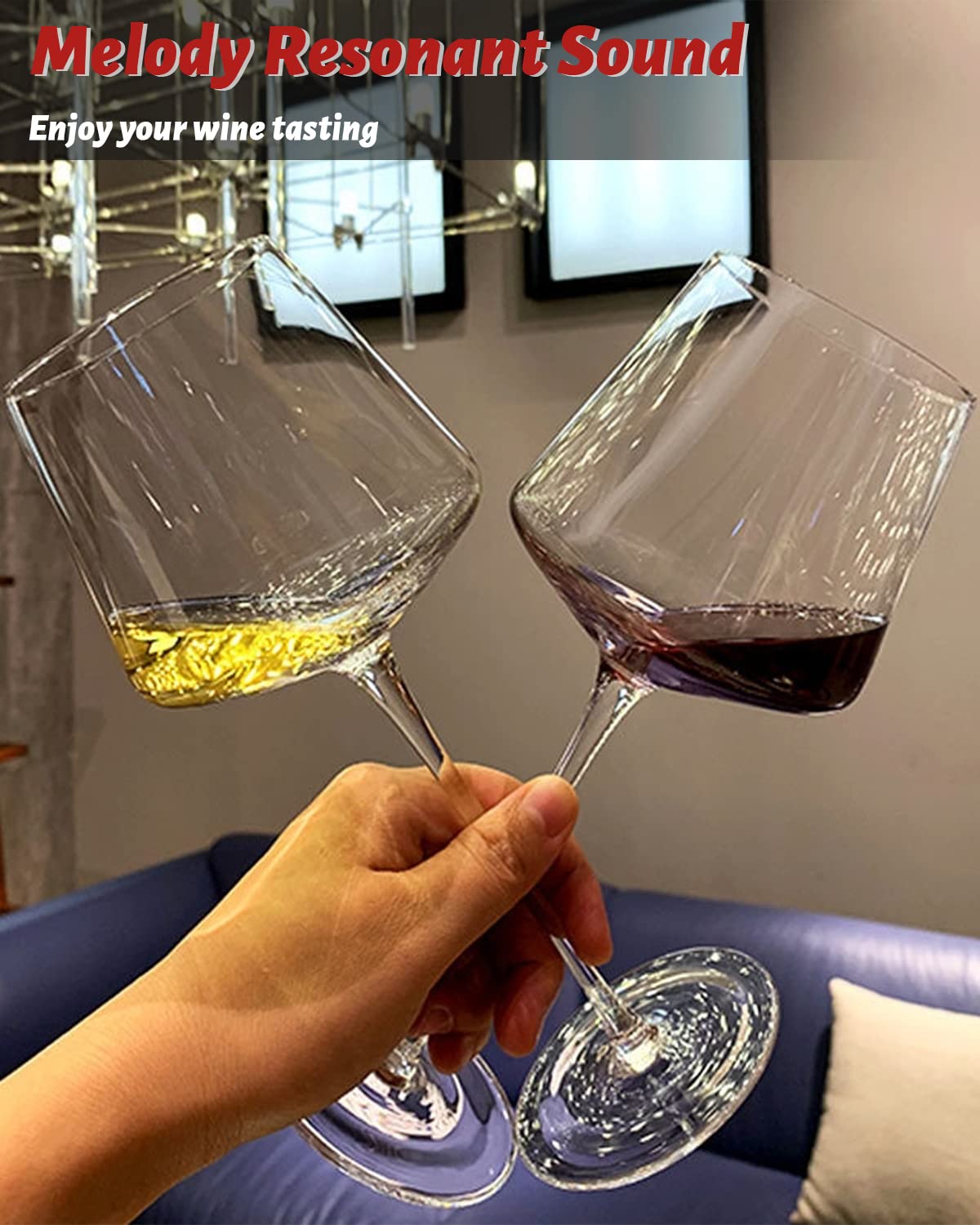Physkoa crystal wine glass with lead-free clarity for sparkling light reflection.