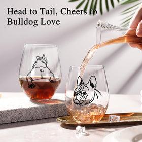 Physkoa French Bulldog wine glass back view showing matching bulldog motif for tableware