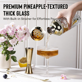 Physkoa gold bar spoon with muddler tip enables in-glass muddling and stirring.