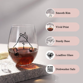 Physkoa stemless 20oz bulldog design glass provides easy grip during gatherings