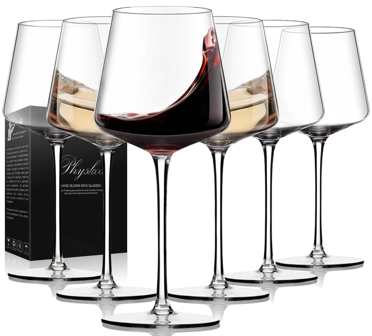 Physkoa wine glasses set 6-18oz with clear stem for elegant everyday dining