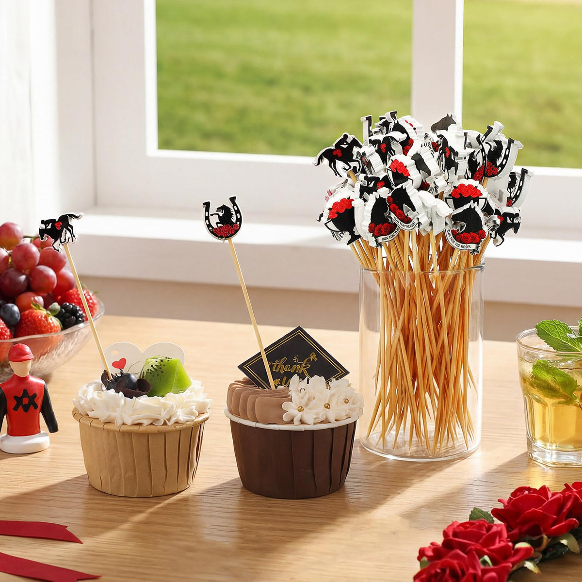 Pickmesh horse theme picks race flag design brighten fruit and pastries