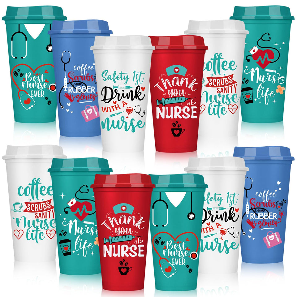 Pickmesh nurse coffee cups set with lids, ideal for travel and gifting