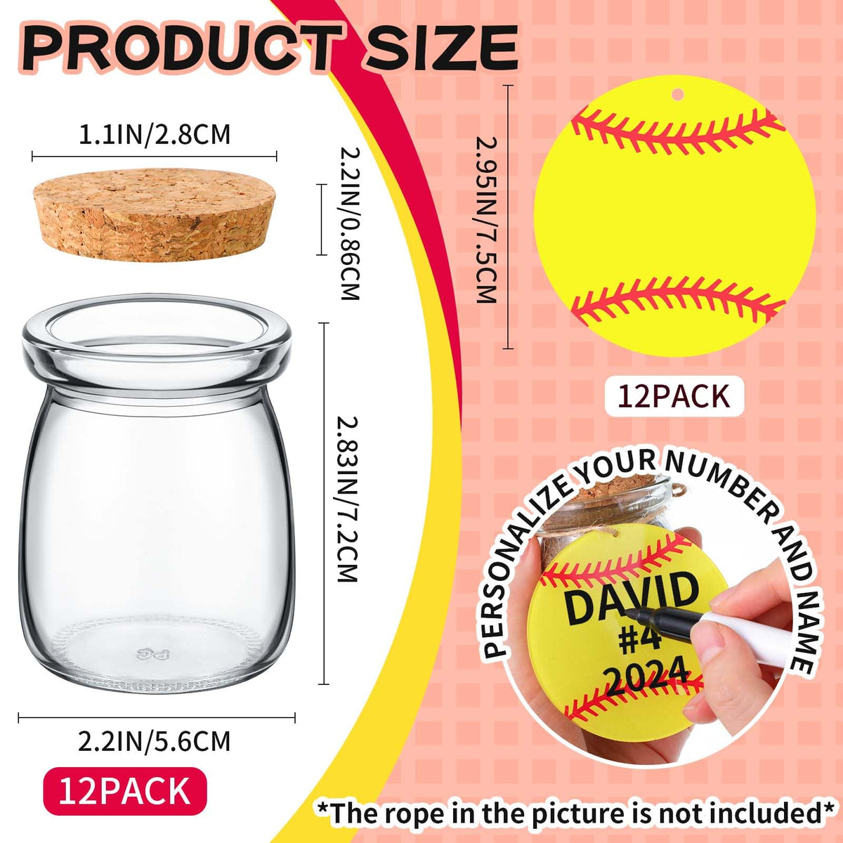 Pickmesh softball glass jars with cork lids for keepsakes and gifts