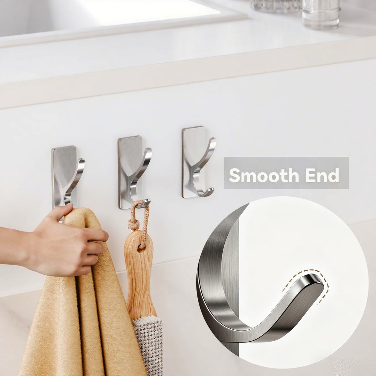 Pickpiff 10-pack brushed nickel hooks for versatile storage across spaces.