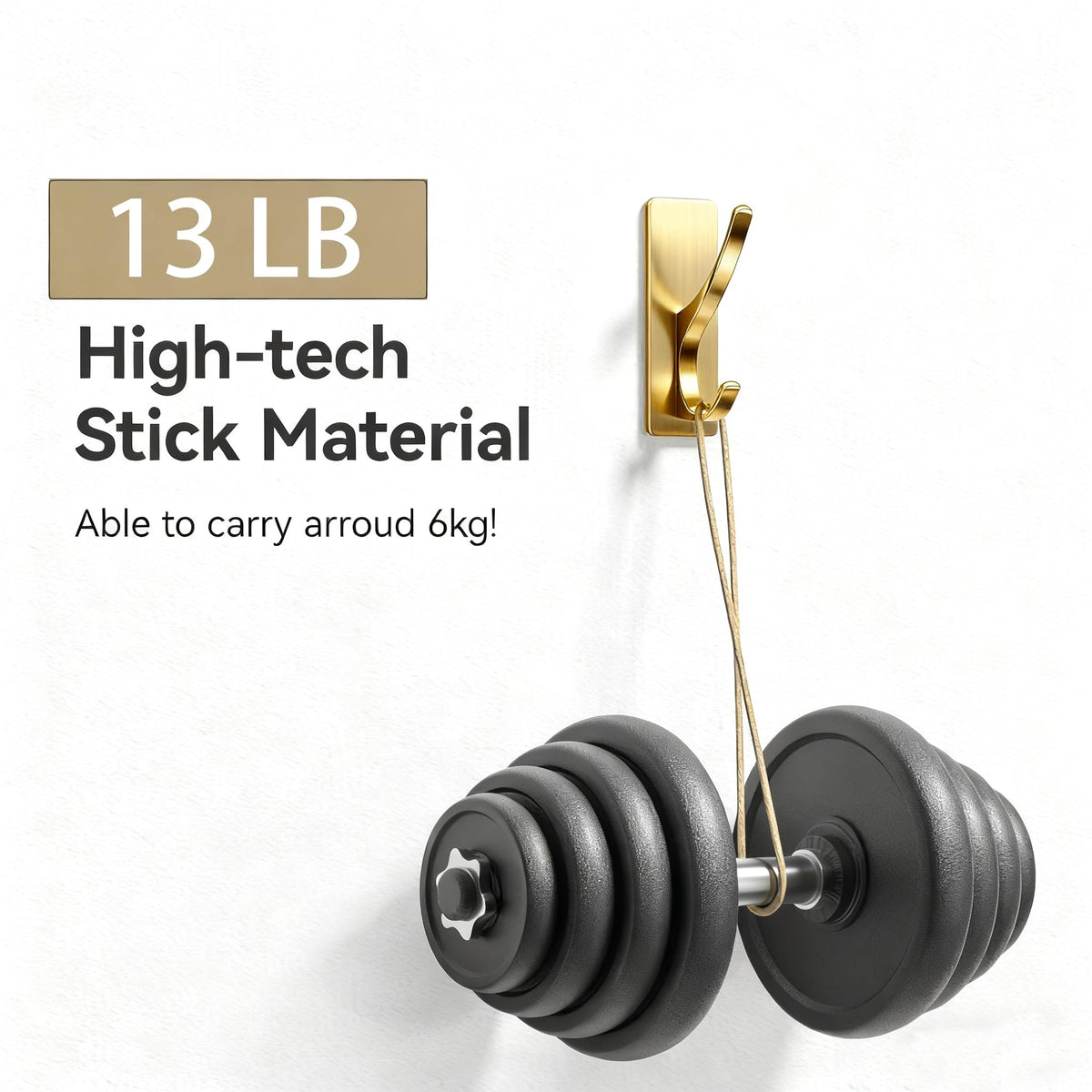 Pickpiff brushed gold hook with adhesive strip for kitchen utensils
