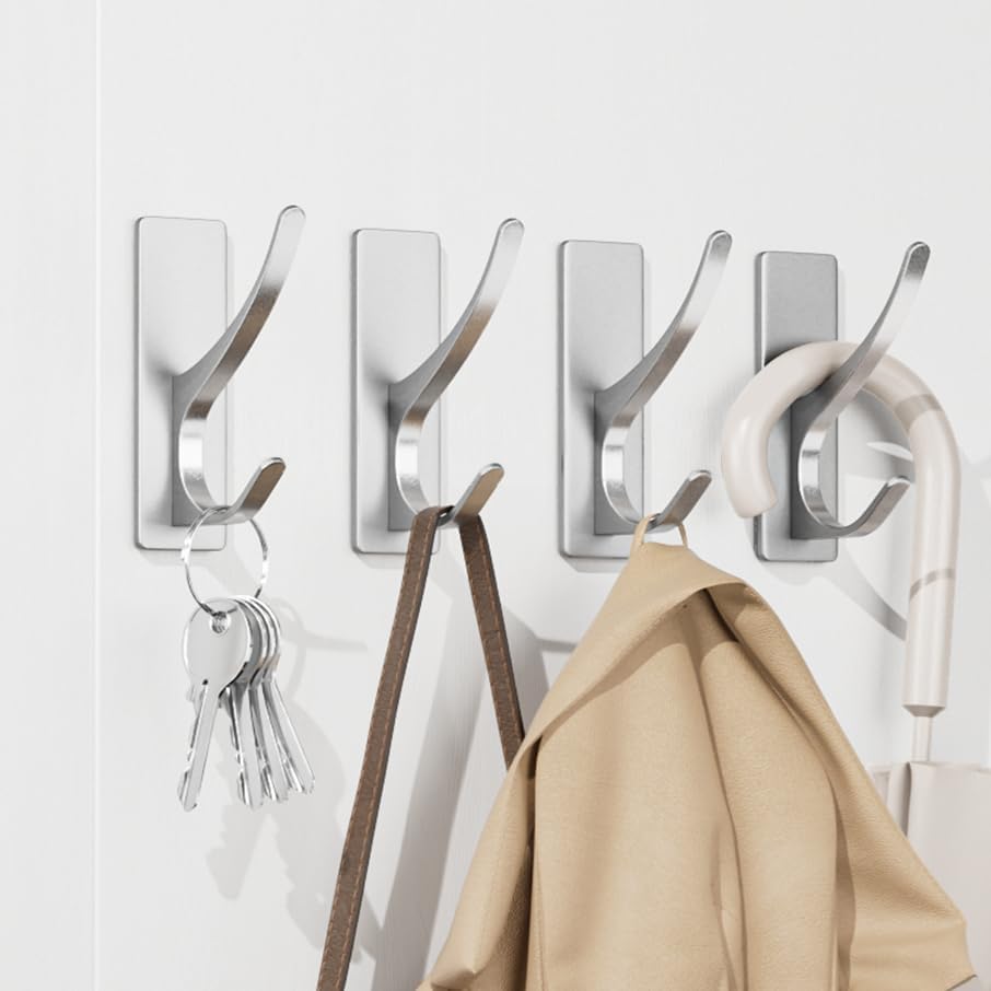 Pickpiff silver self-adhesive coat hook with towel hanger for sturdy organization