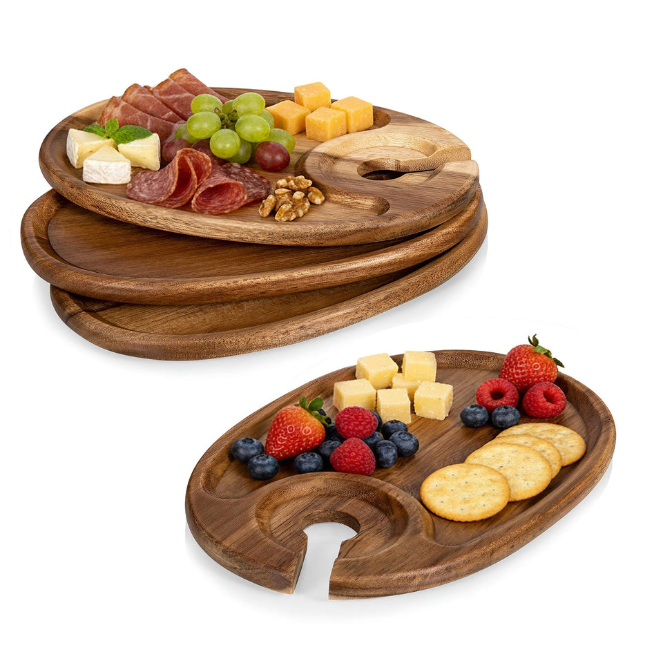 PICNIC TIME Toscana wine appetizer plates with built-in glass holder for one-handed entertaining.