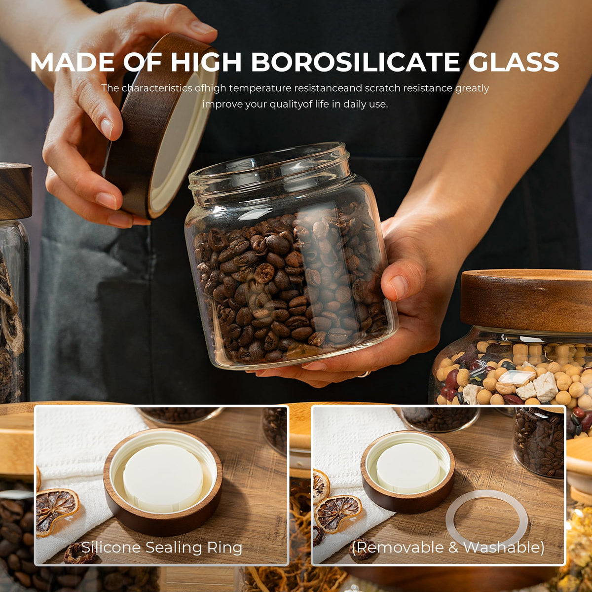Piconesper 28 oz glass container ideal for beans, rice, and sugar