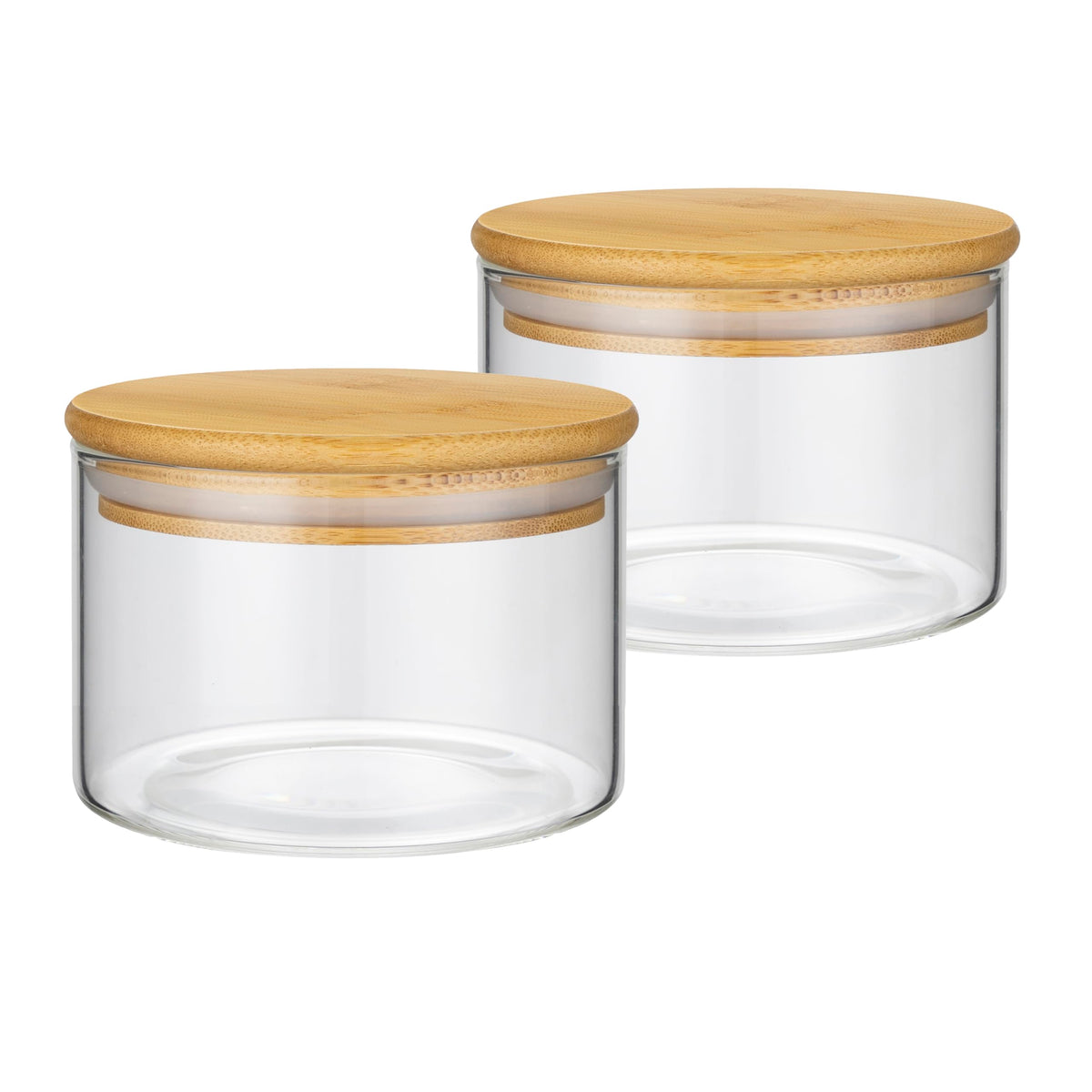 Piconesper 2Pcs glass storage jars with airtight lids, front view showing clear jars