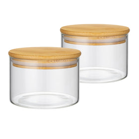 Piconesper 2Pcs glass storage jars with airtight lids, front view showing clear jars