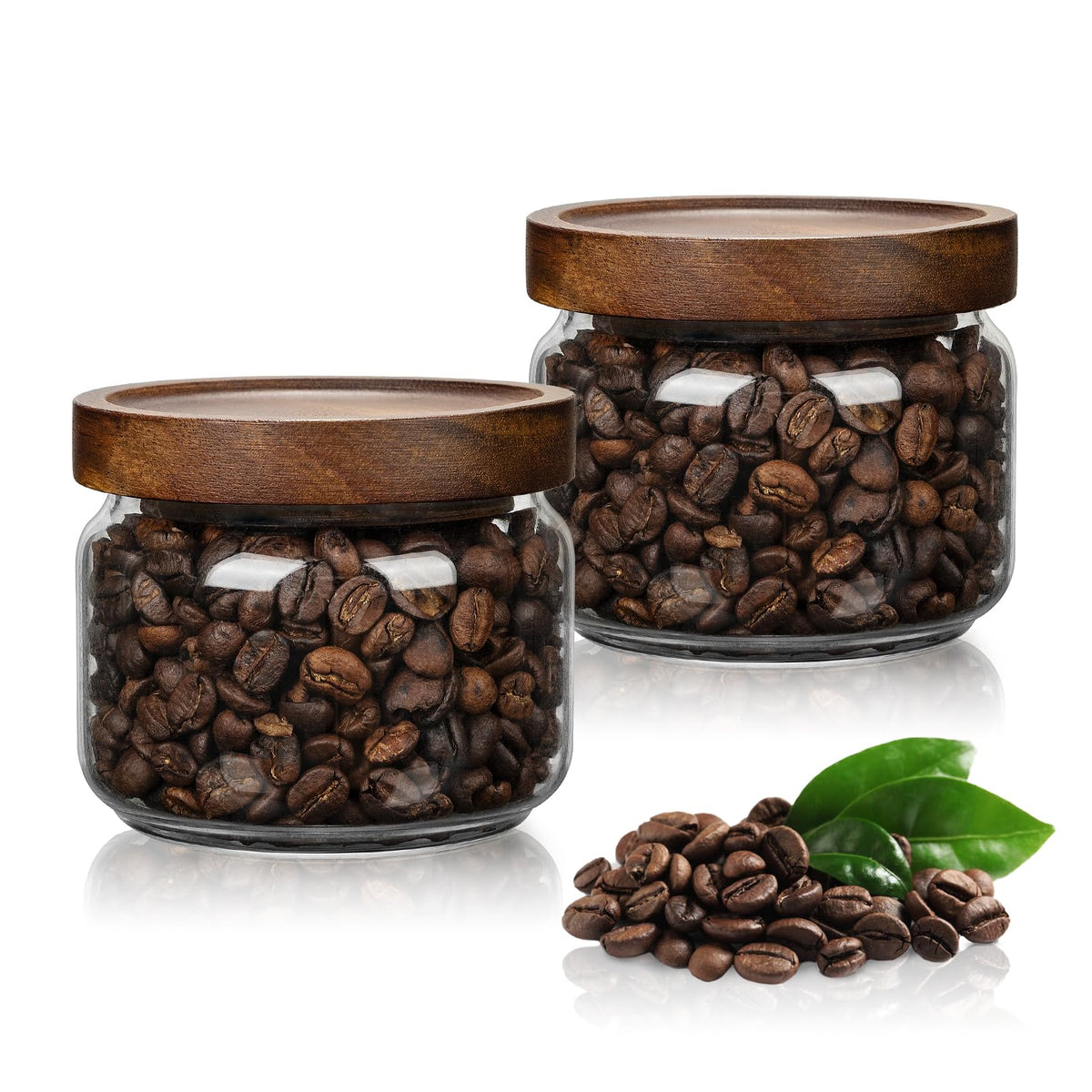 Piconesper 2PCS glass storage jars with airtight lids for pantry organization and freshness