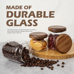 Piconesper kitchen pantry storage with dry goods in clear glass.
