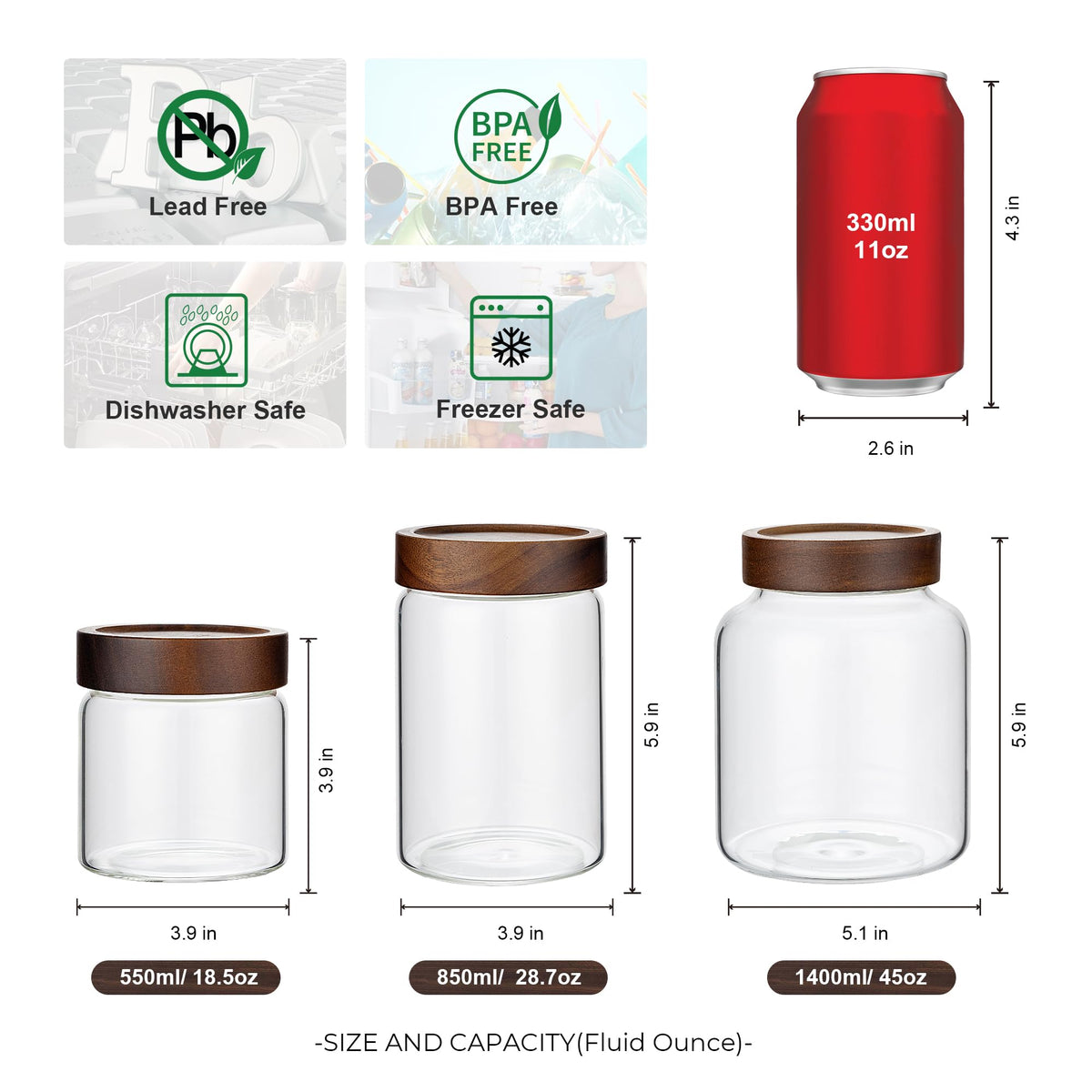 Piconesper wooden lid glass jar keeps pantry items fresh and accessible