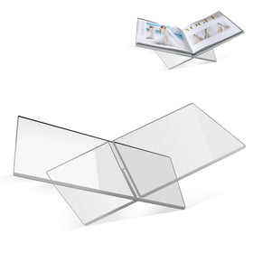 PIDINUK clear acrylic book stand with cross-frame assembly for stable viewing.