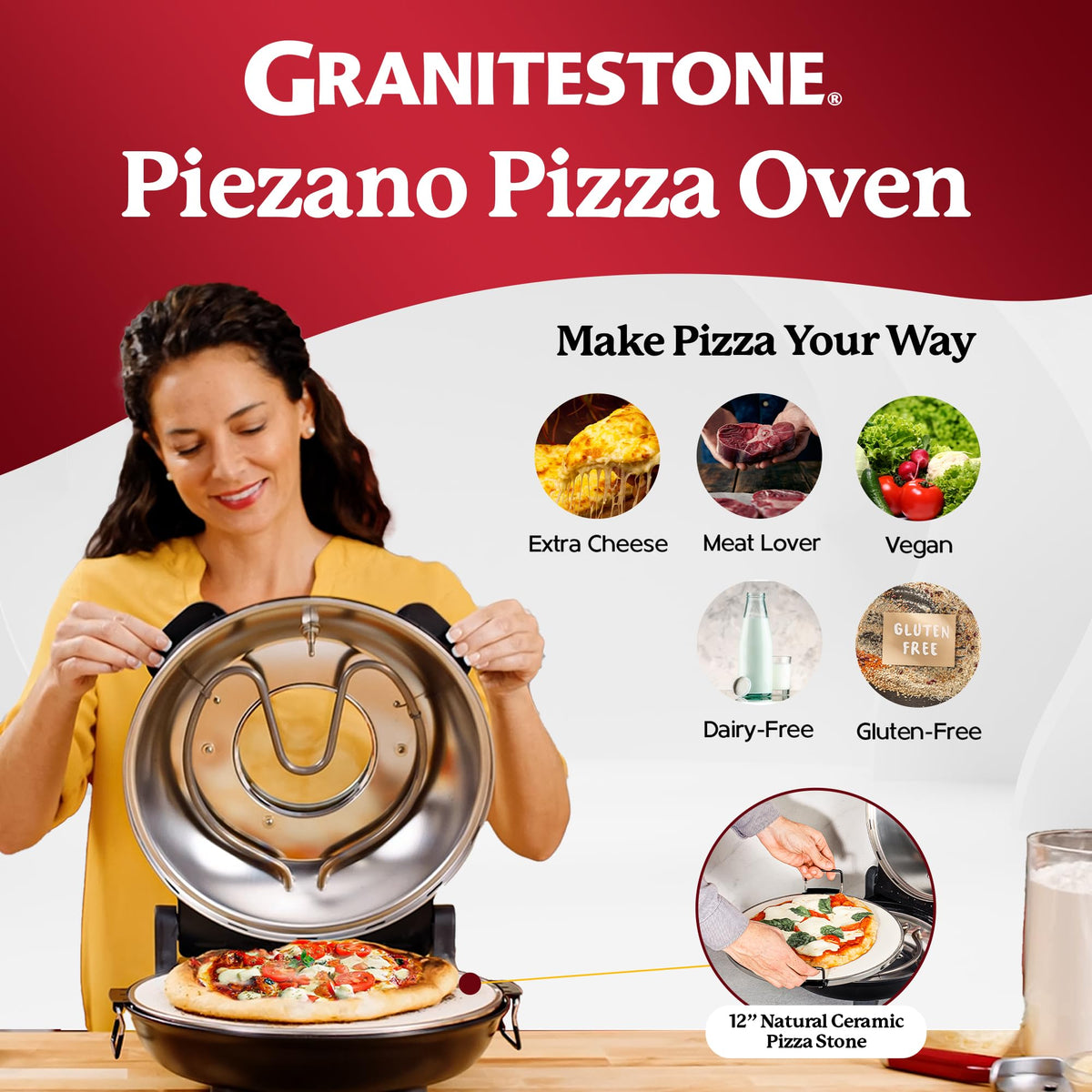 PIEZANO ceramic stone removable for easy cleaning after baking