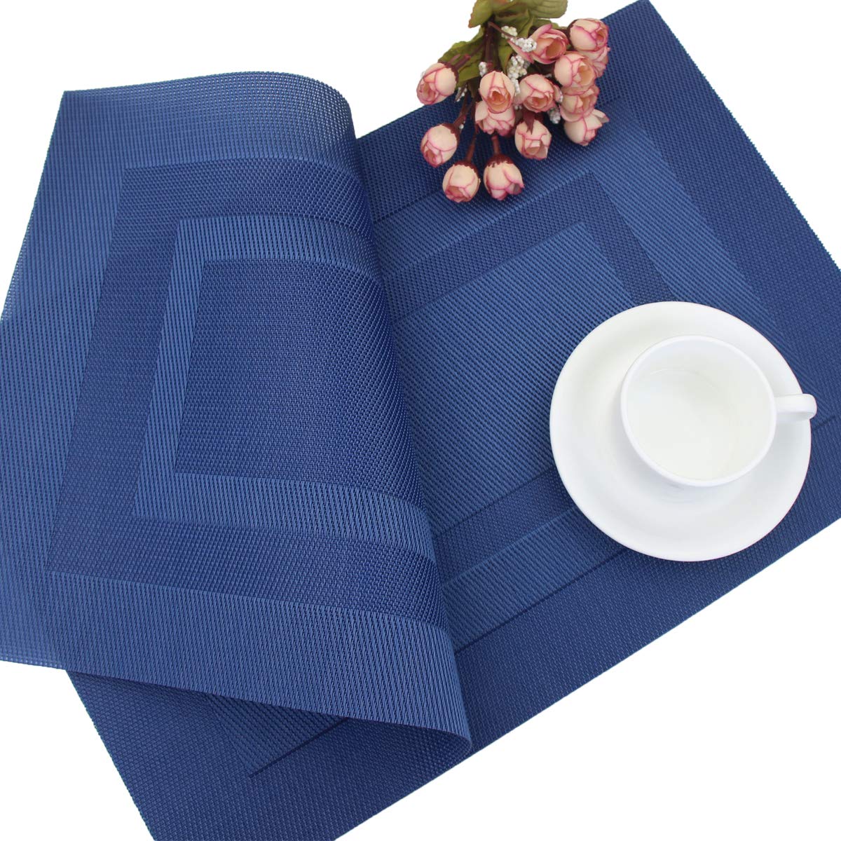 Kitchen and dining setup with PIGCHCY navy blue placemats