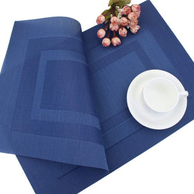 Kitchen and dining setup with PIGCHCY navy blue placemats