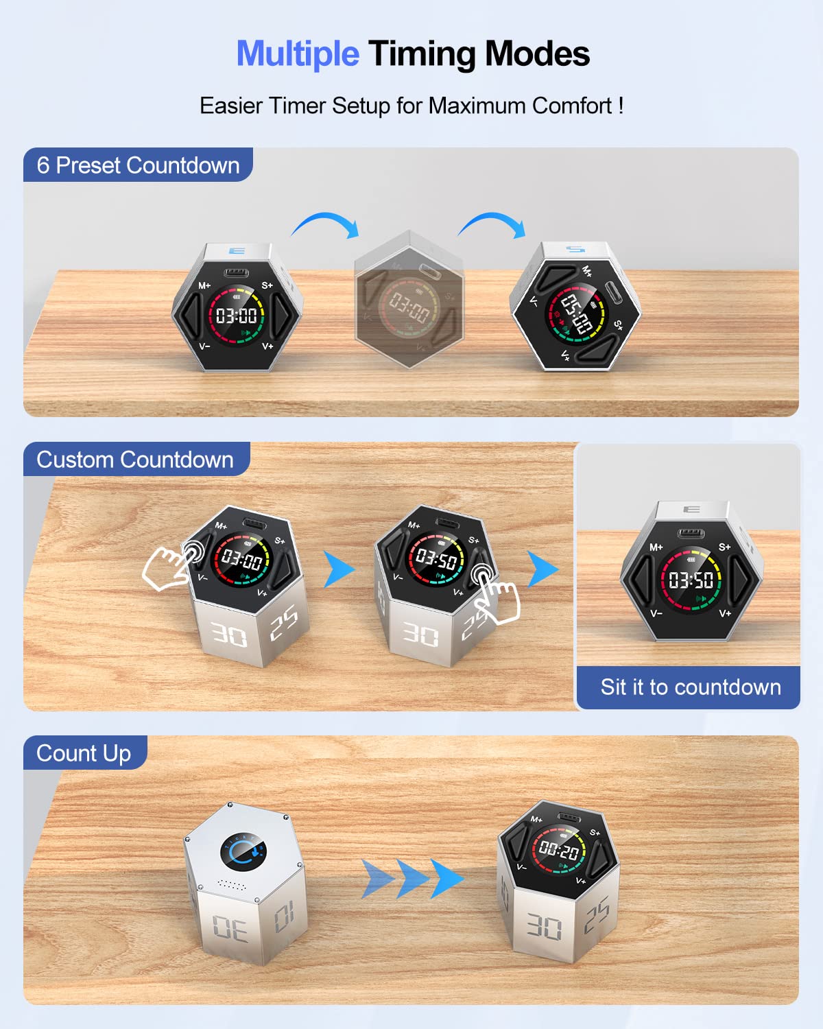 PIHEN Ticktime reminder modes offer silent, vibration, or sound alerts for focus