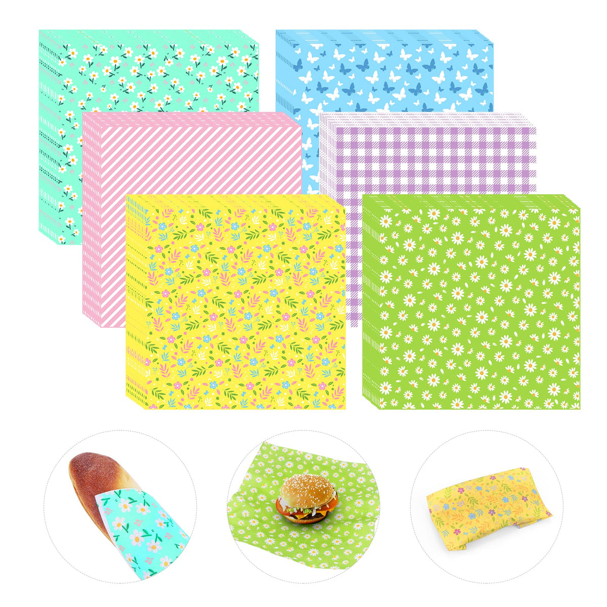 Piklodo floral pattern wax paper 12x12 ideal for wrapping sandwiches