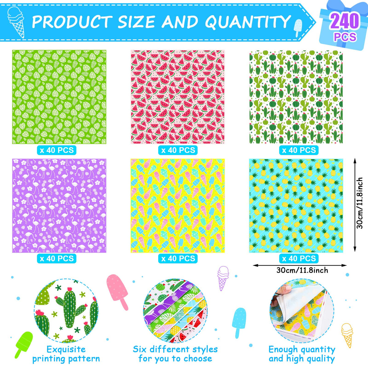 Piklodo wax paper sheet with ice cream design for portable, greaseproof wrapping.