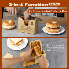 Piklohas bamboo bagel slicer with adjustable thickness for bagels and bread
