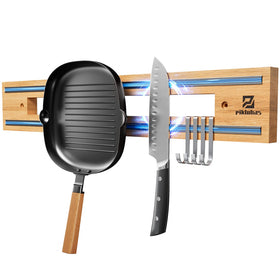 Piklohas magnetic knife holder on wall demonstrates space-saving storage.