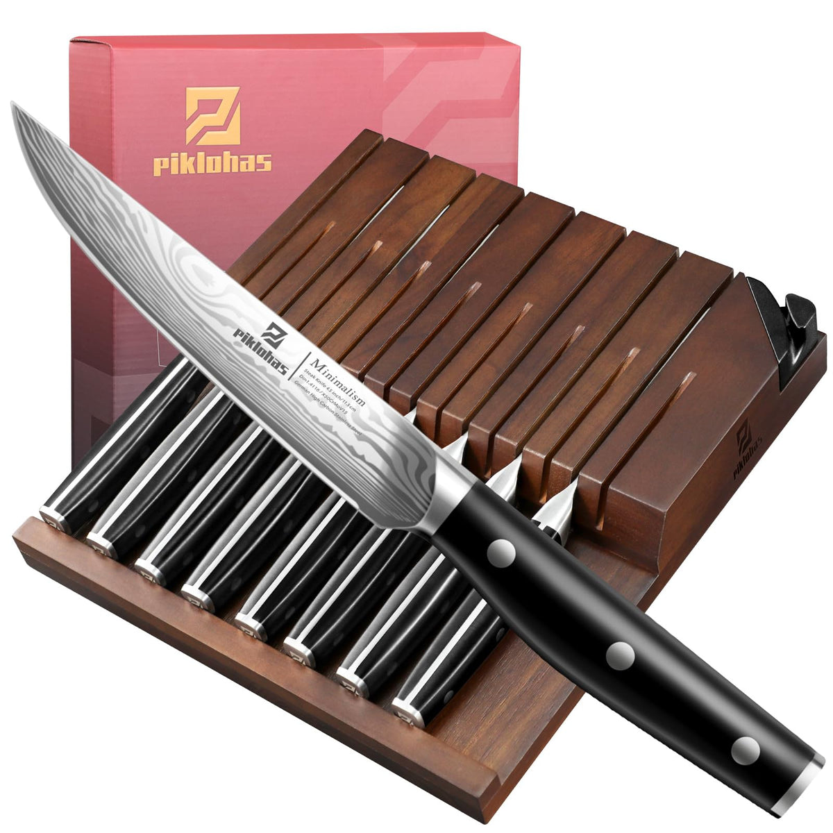 Piklohas 8 piece drawer organizer set neatly stores knives for quick access