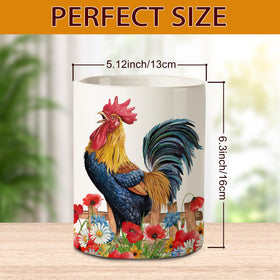 Pinata Rooster Utensil Holder side angle shows durable ceramic construction for daily use.