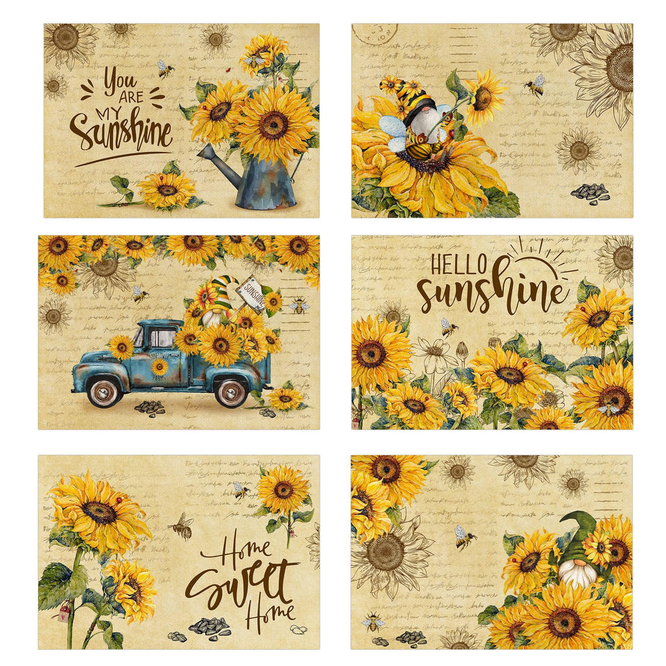 Pinata sunflower placemats set6 cover showing rustic farmhouse charm and easy cleaning.