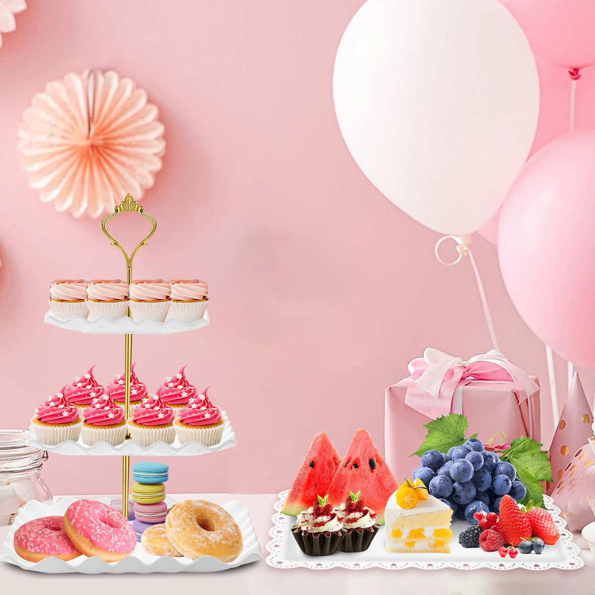 PinCute baby shower dessert display setup for celebratory treats