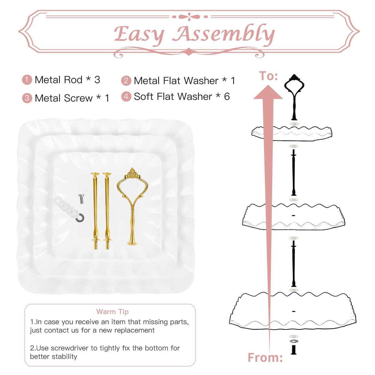 PinCute easy-install cupcake tower offering stable 3-tier assembly