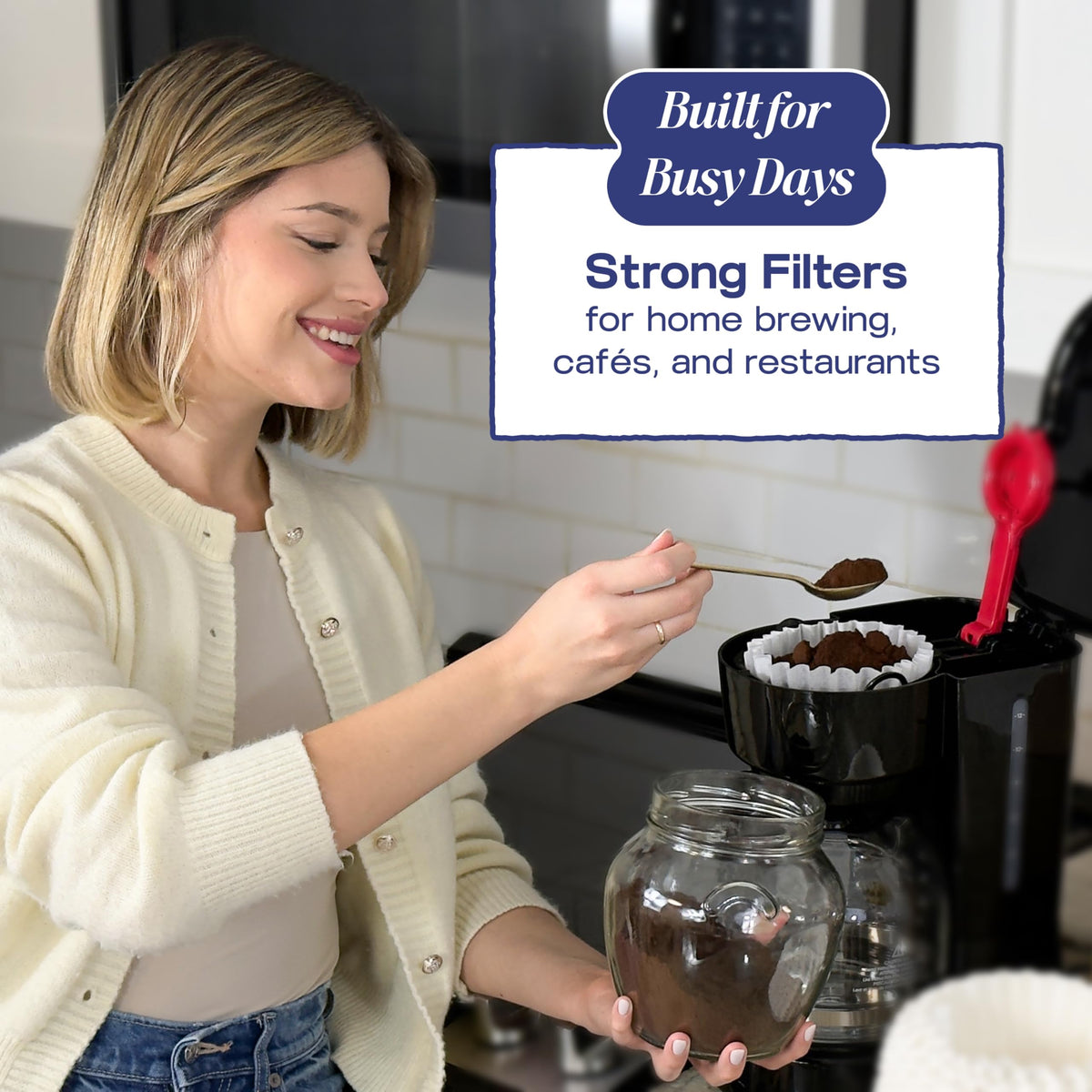 Pine & Pebble durable, tear-resistant filter withstands busy kitchen use.