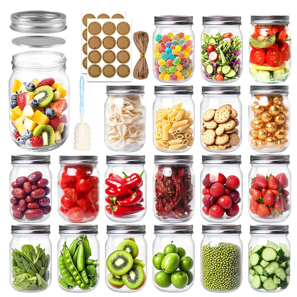 PINIWON 12 oz mason jar with regular mouth and lid for easy canning.