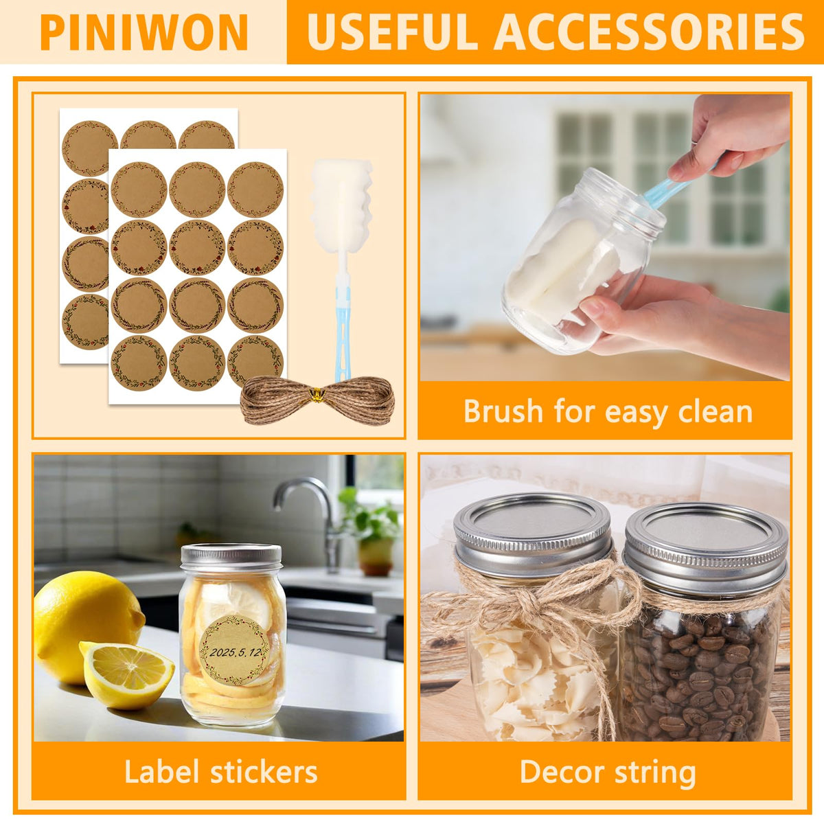 PINIWON jar with labels and string for organized DIY gifts.