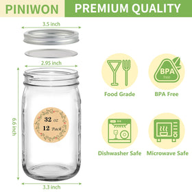 PINIWON mason jar with screw lid and band seals freshness and prevents leaks.