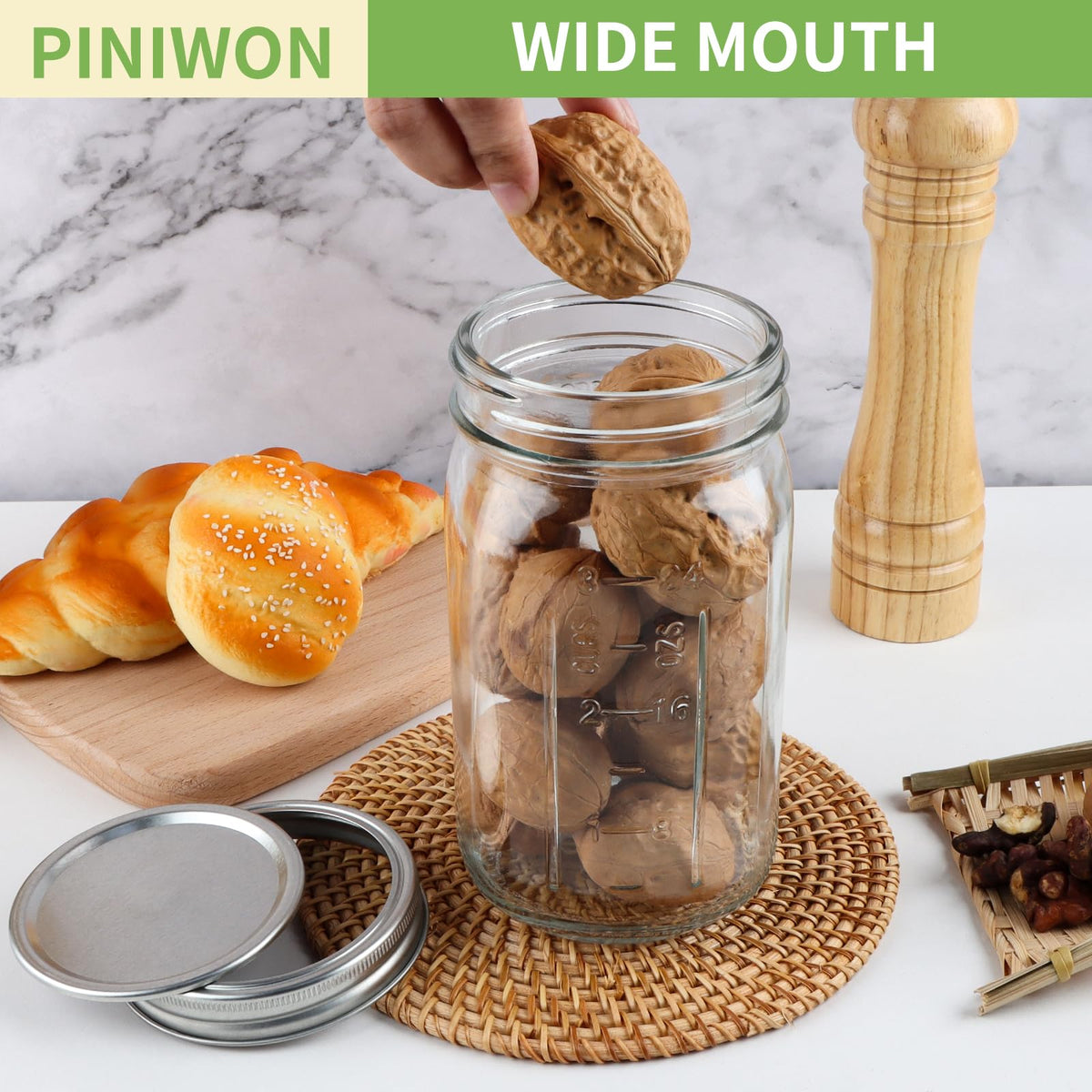 PINIWON wide-mouth jar with measurement marks aids precise filling.