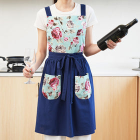 Pinknoke navy apron in garden kitchen scene for cooking and gardening