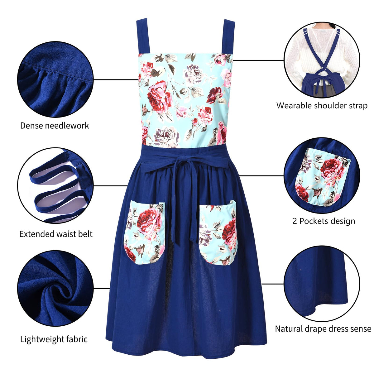 Pinknoke apron shoulder strap design for comfortable wear