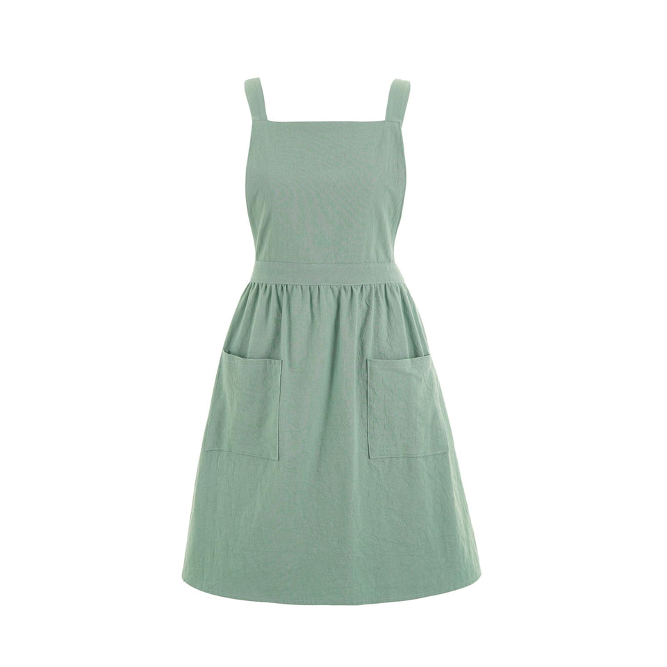 Pinknoke cotton linen pinafore apron with wearable shoulder straps for long lasting comfort.