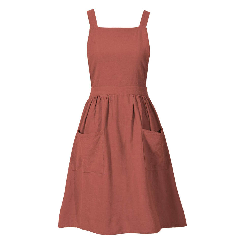 Pinknoke cotton linen pinafore apron strap for comfortable extended cooking.