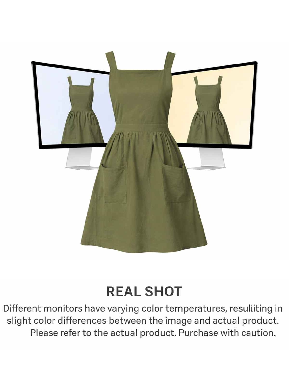 Pinknoke olive-green pinafore apron lifestyle shot with two pockets