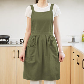 Pinknoke olive-green pinafore apron care-friendly design for easy washing