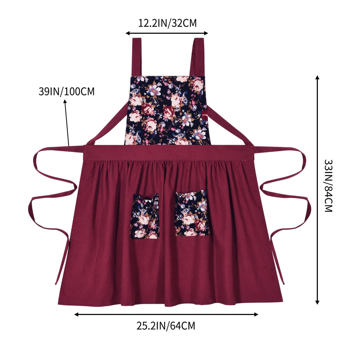 Pinknoke pinafore skirt measures 33 by 44 inches for coverage.