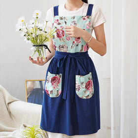 Pinknoke Vintage Pinafore Apron Navy back view with adjustable waist belt