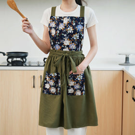 Pinknoke Olive-green apron stitching and durable fabric texture close-up.