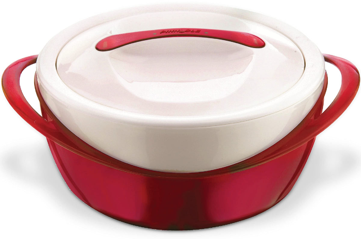 Pinnacle large insulated casserole dish with lid showing 3.6 qt capacity and warmth.