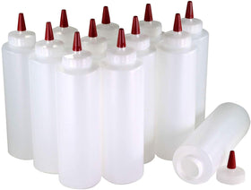 Pinnacle Mercantile 16oz clear squeeze bottle with wide mouth for easy refilling and accuracy.