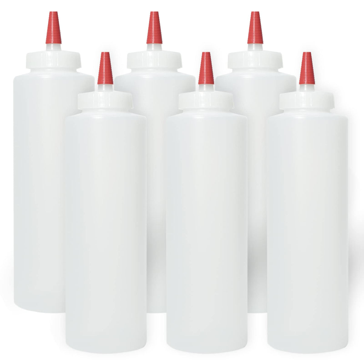 Pinnacle Mercantile 16oz squeeze bottle with red tip for precise sauce application