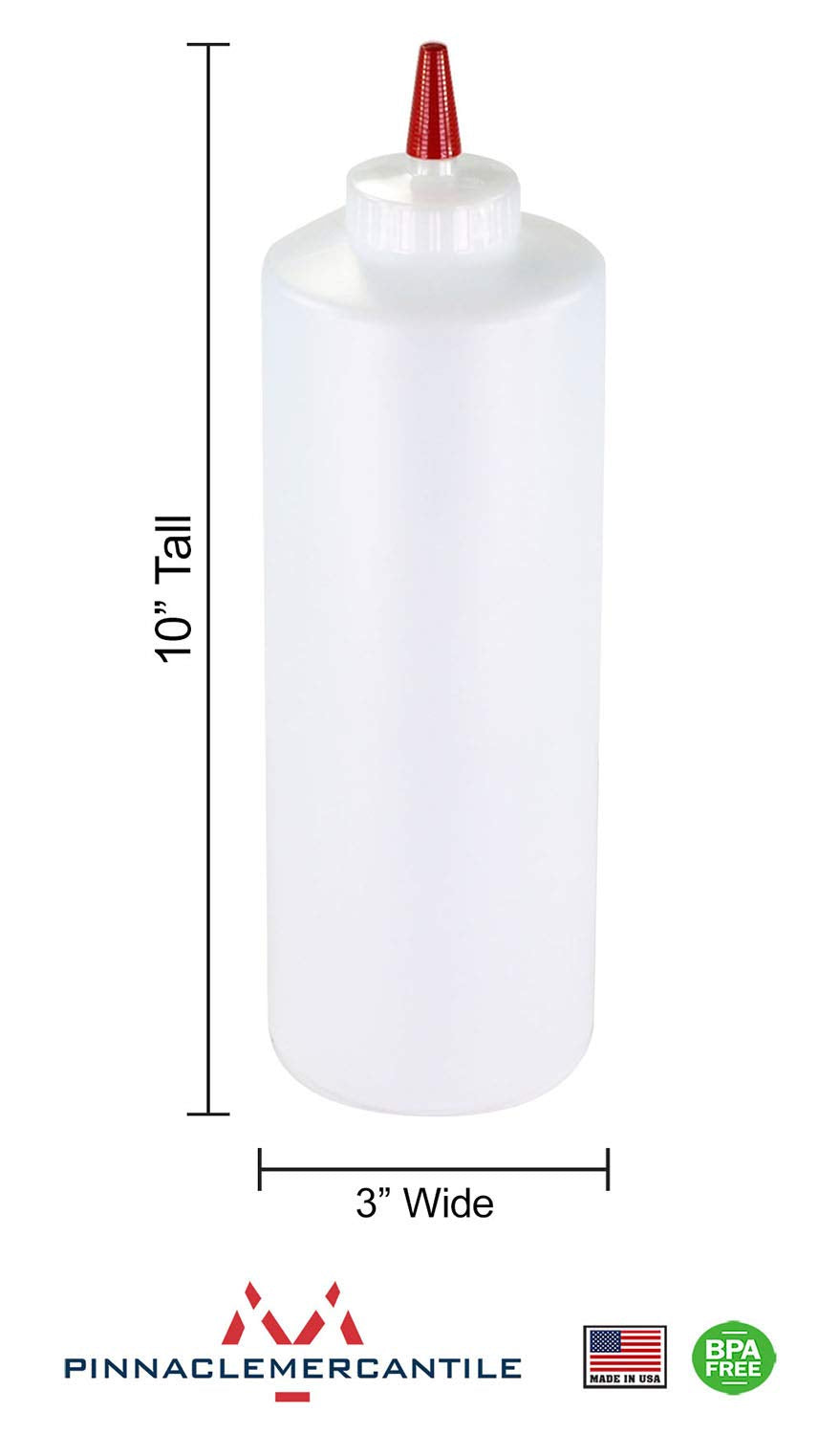 Pinnacle Mercantile 32oz dishwasher-safe squeeze bottle designed for daily kitchen use.